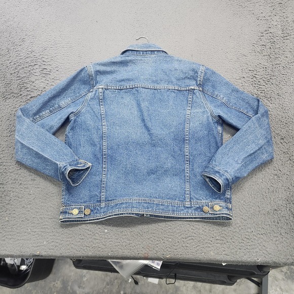 Denim Jacket Womens 2 Blue Button Front Jean Trucker Pockets Collared Classic - Picture 5 of 6